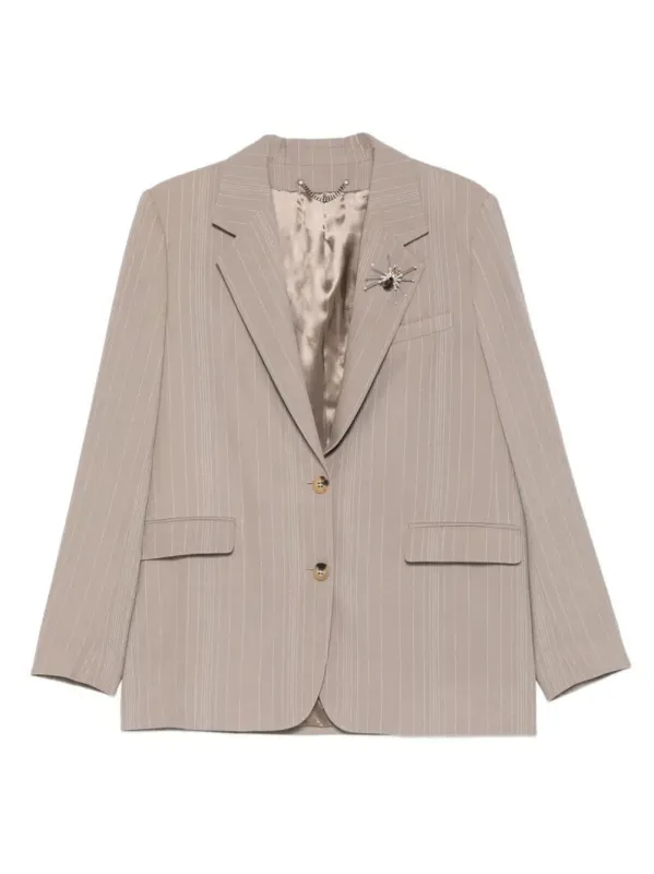 Pinstripe Oversized Wool Blend Blazer With Broche made by Golden Goose