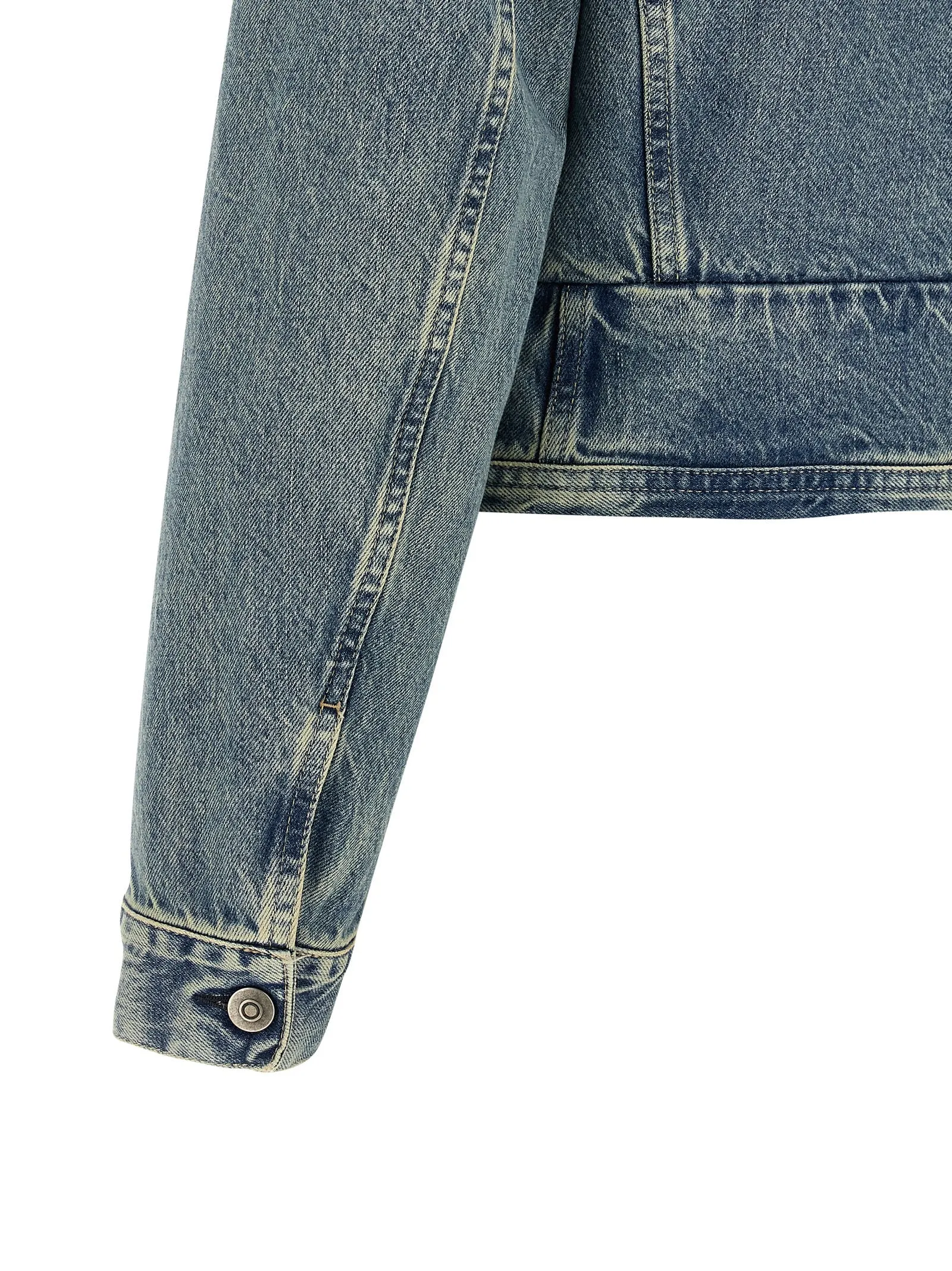 Raw Cut Hem Denim Jacket Puffer Jackets Light Blue sold by Wanan Luxury product image thumbnail 4