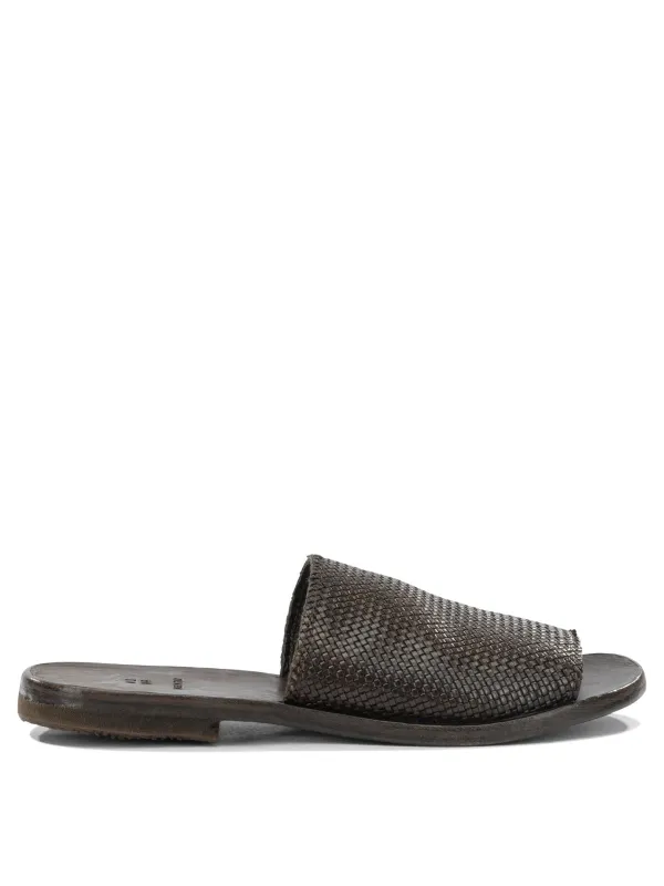 Woven Nappa Leather Slide Sandals Brown made by Moma