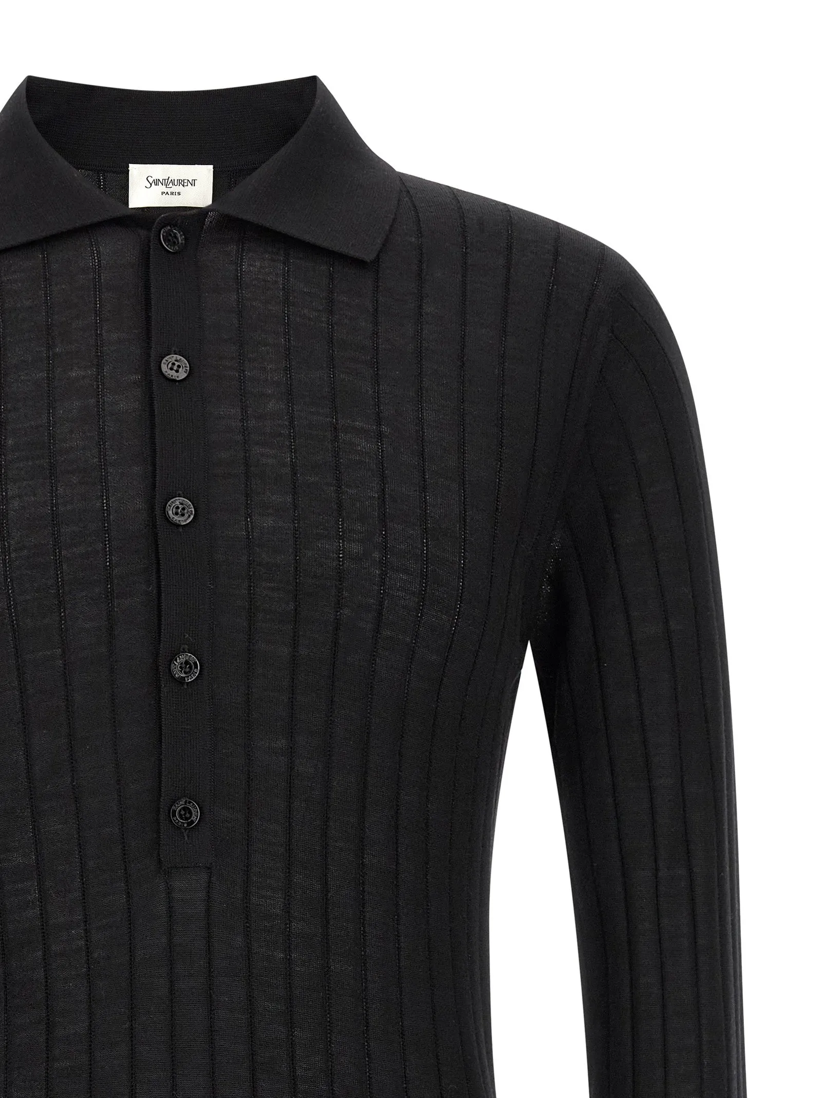 Pointelle Wool Shirt Polo Black sold by Wanan Luxury product image thumbnail 3