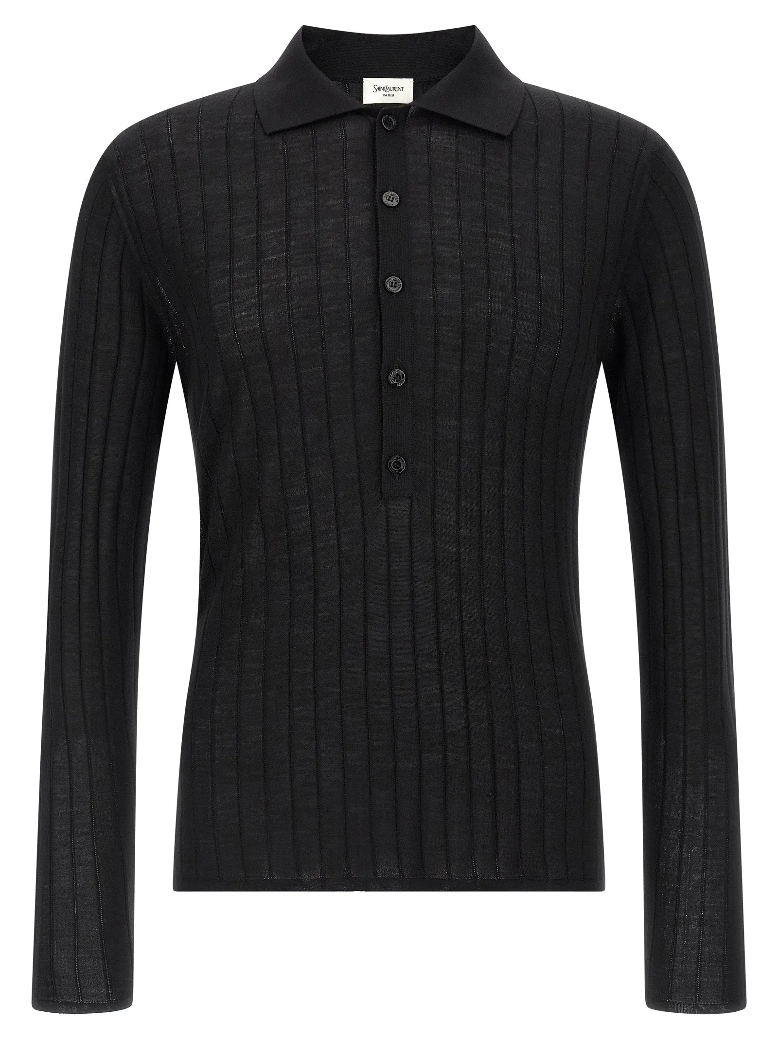 Pointelle Wool Shirt Polo Black sold by Wanan Luxury