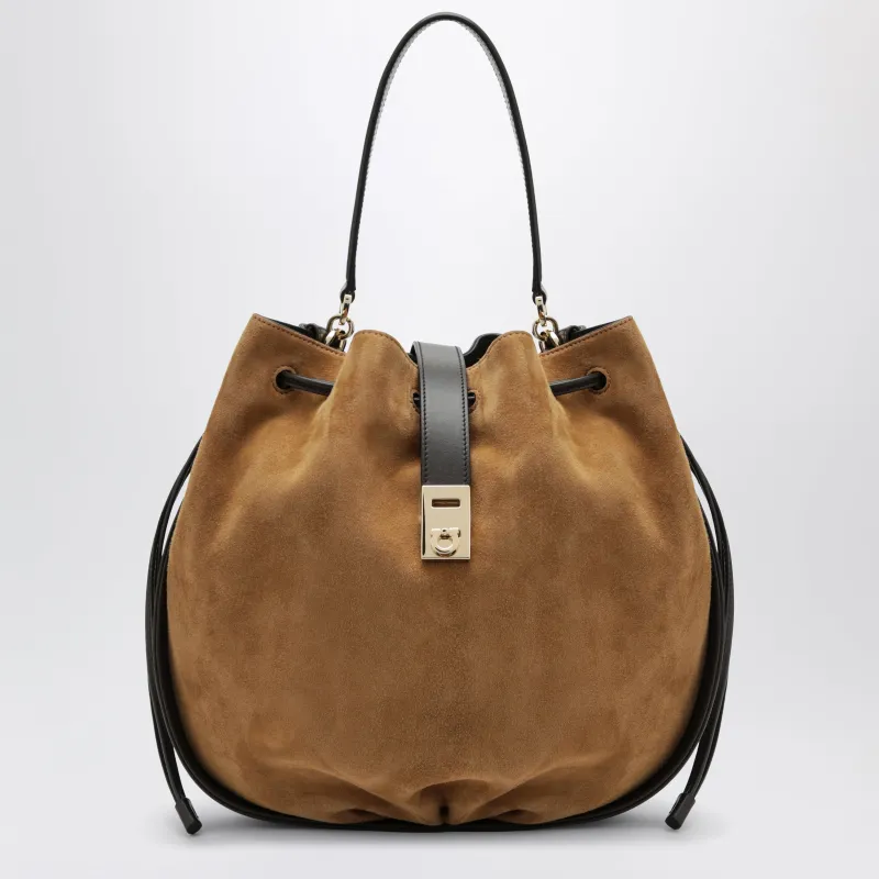 Hug Bucket Bag With Buckle In Natural made by Salvatore Ferragamo