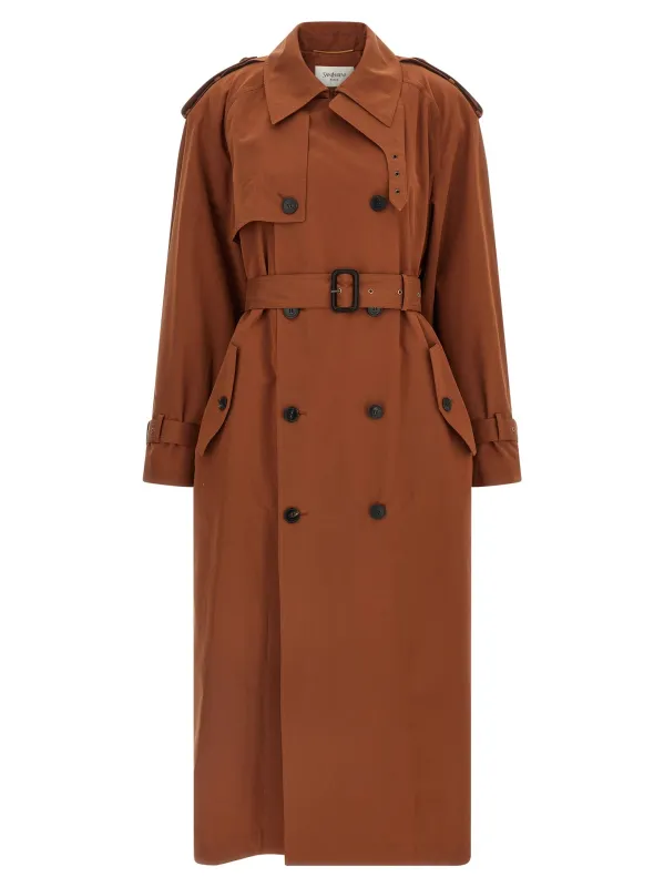 Double-Breasted Trench Coat Coats And Trench Coats Brown made by Yves Saint Laurent