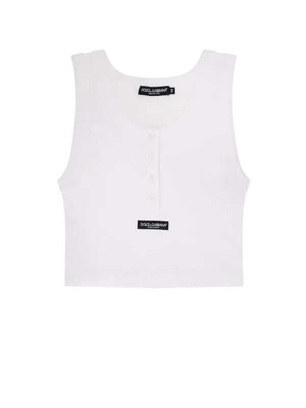 Ribbed Cotton Tank Top With Front Logo Patch made by Dolce & Gabanna