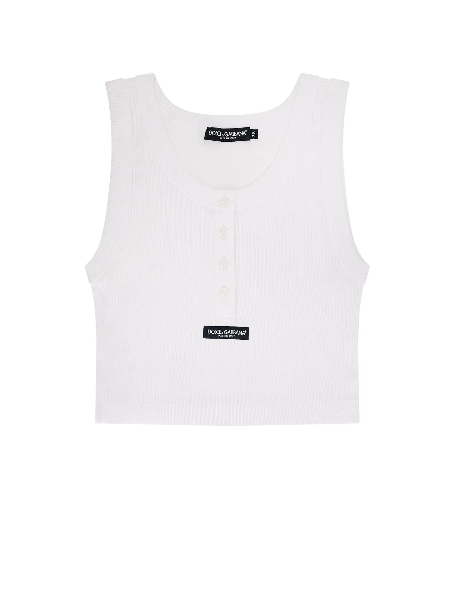 Ribbed Cotton Tank Top With Front Logo Patch sold by Wanan Luxury