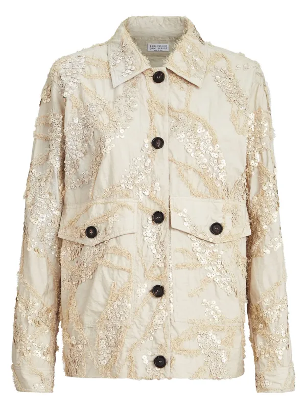 Dazzling Seabed Embroidery Outerwear Jacket In Techno Cotton Poplin made by Brunello Cucinelli