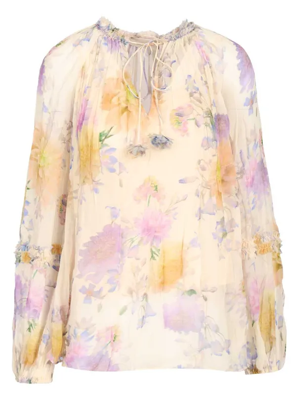 Luna Blouse With Puff Sleeves And Ruffles Shirts Multicolor made by Zimmermann