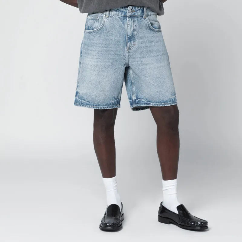 Light Blue Washed-Effect Denim Bermuda Shorts made by Represent