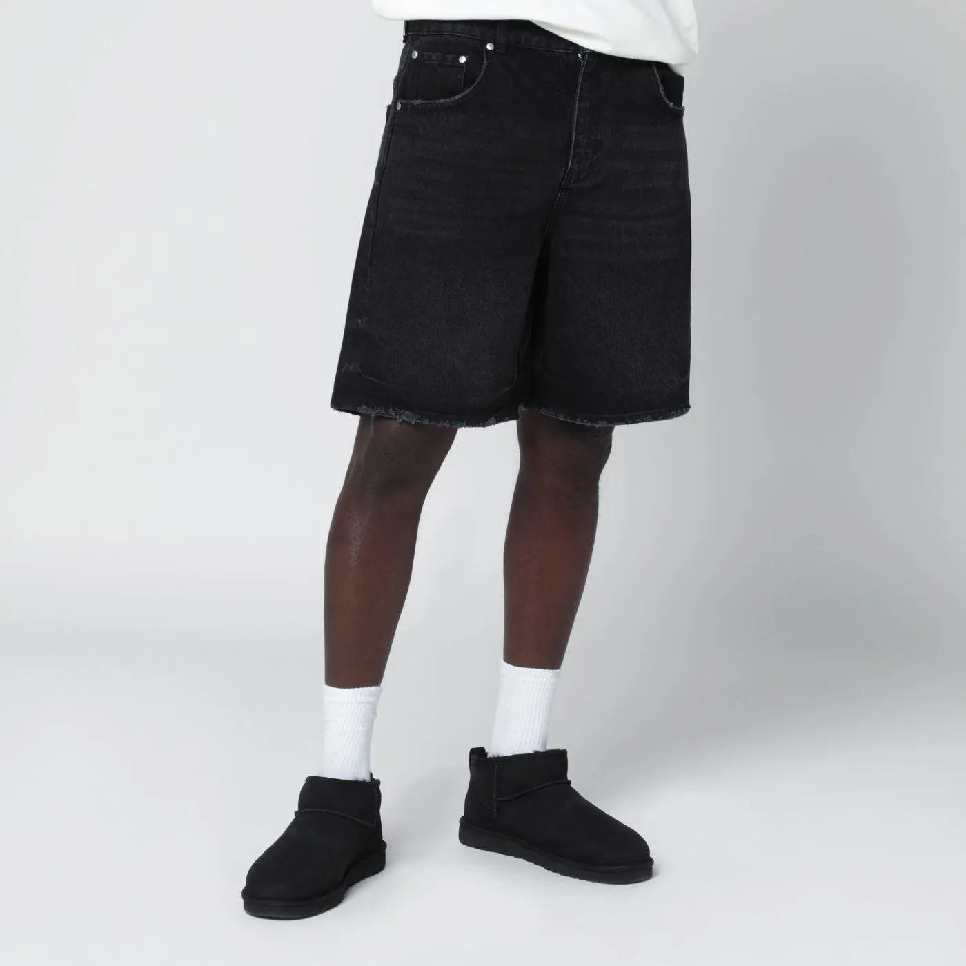Black Denim Bermuda Shorts sold by Wanan Luxury
