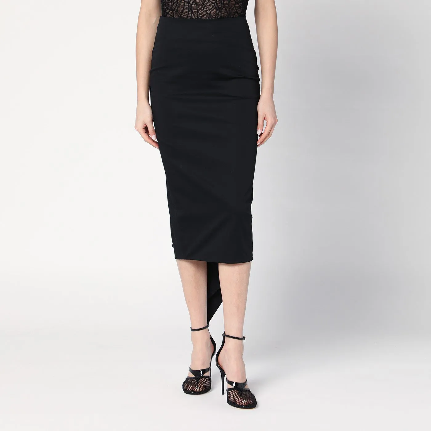 Black Cotton Midi Skirt sold by Wanan Luxury