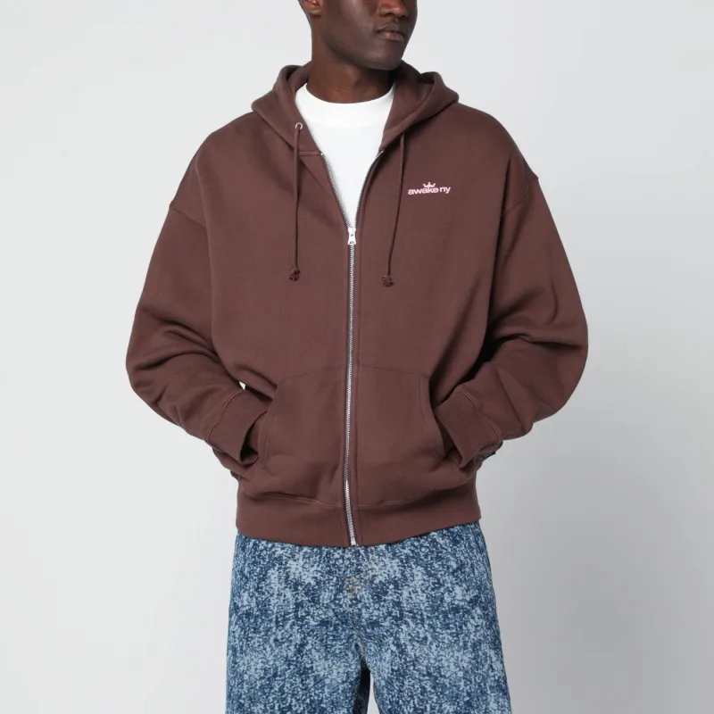 Brown Hooded Sweatshirt With Logo Print made by Awake