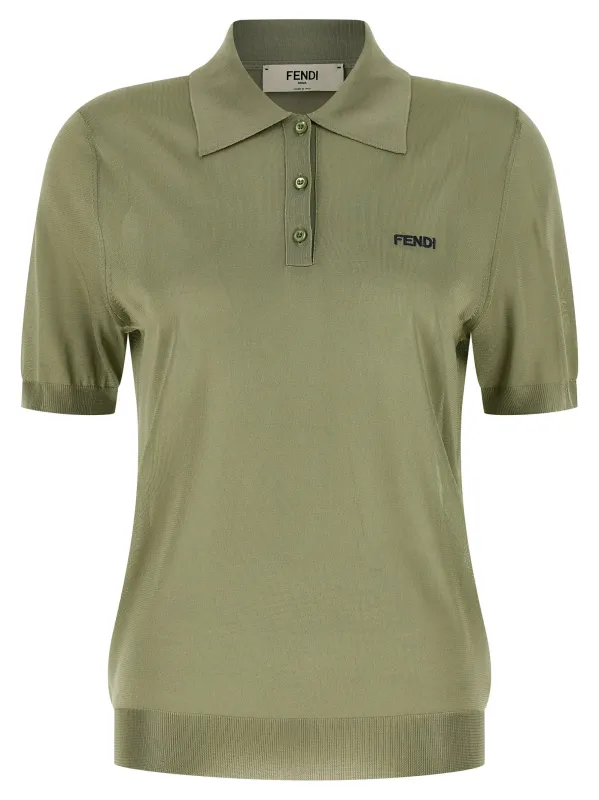 Shiny Viscose Shirt Polo Green made by Fendi