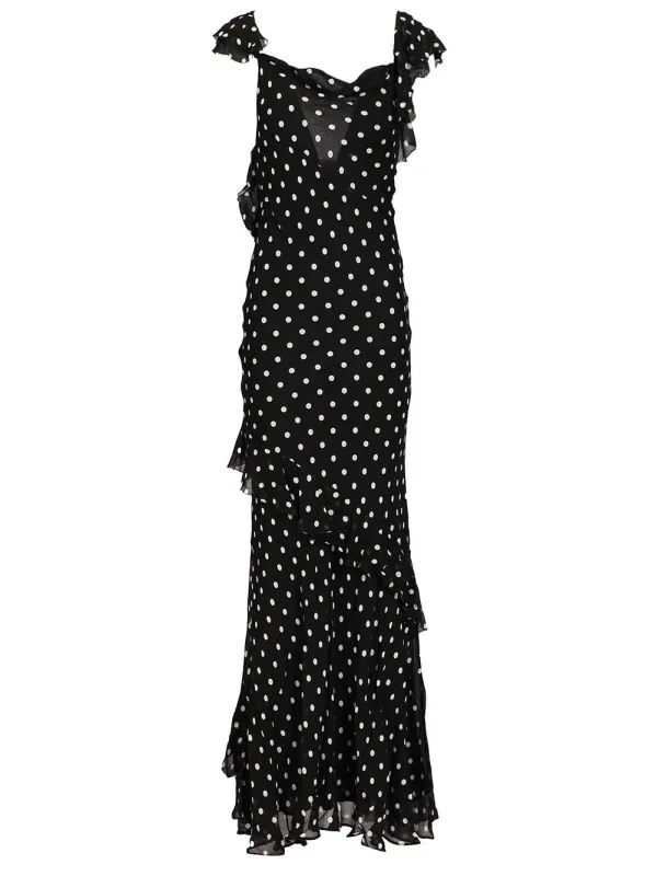 Black Polka Dot Georgette Maxi Dress Dresses Black made by Self-Portrait