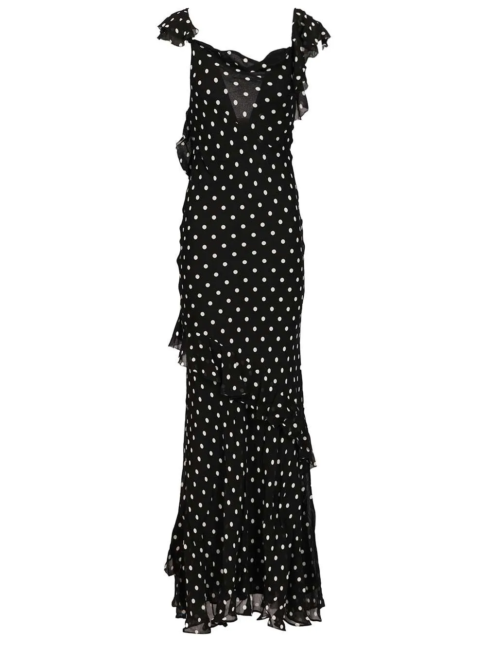 Black Polka Dot Georgette Maxi Dress Dresses Black sold by Wanan Luxury