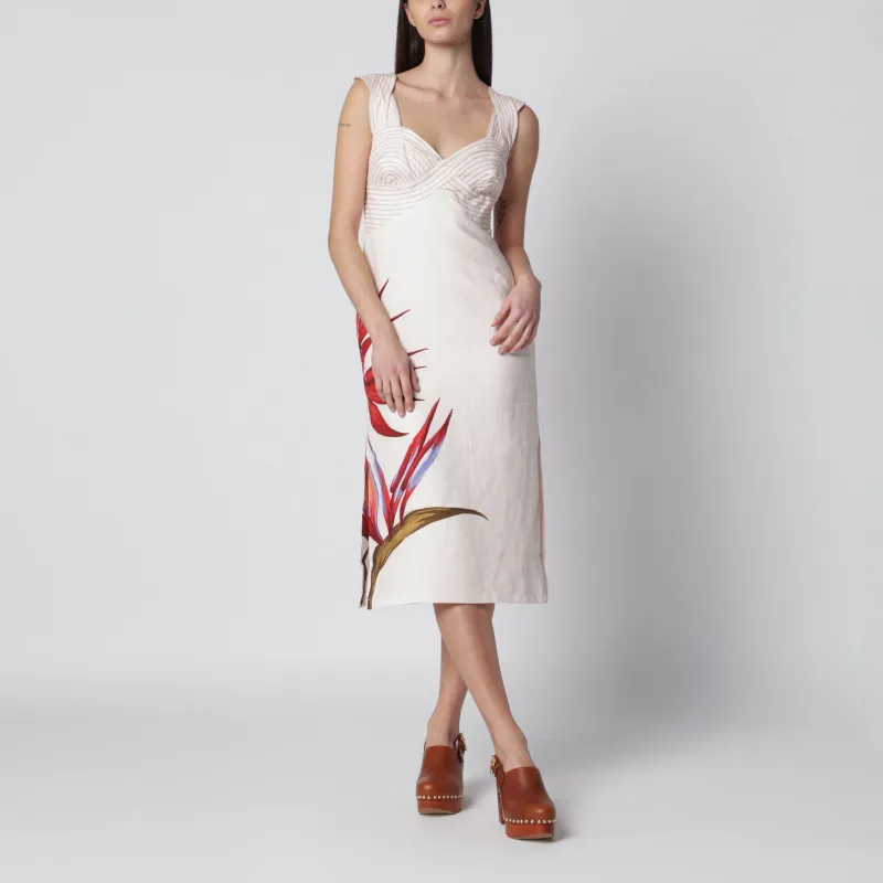 Sand-Colored Linen Midi Dress With Strelitzia Pattern made by FARM Rio
