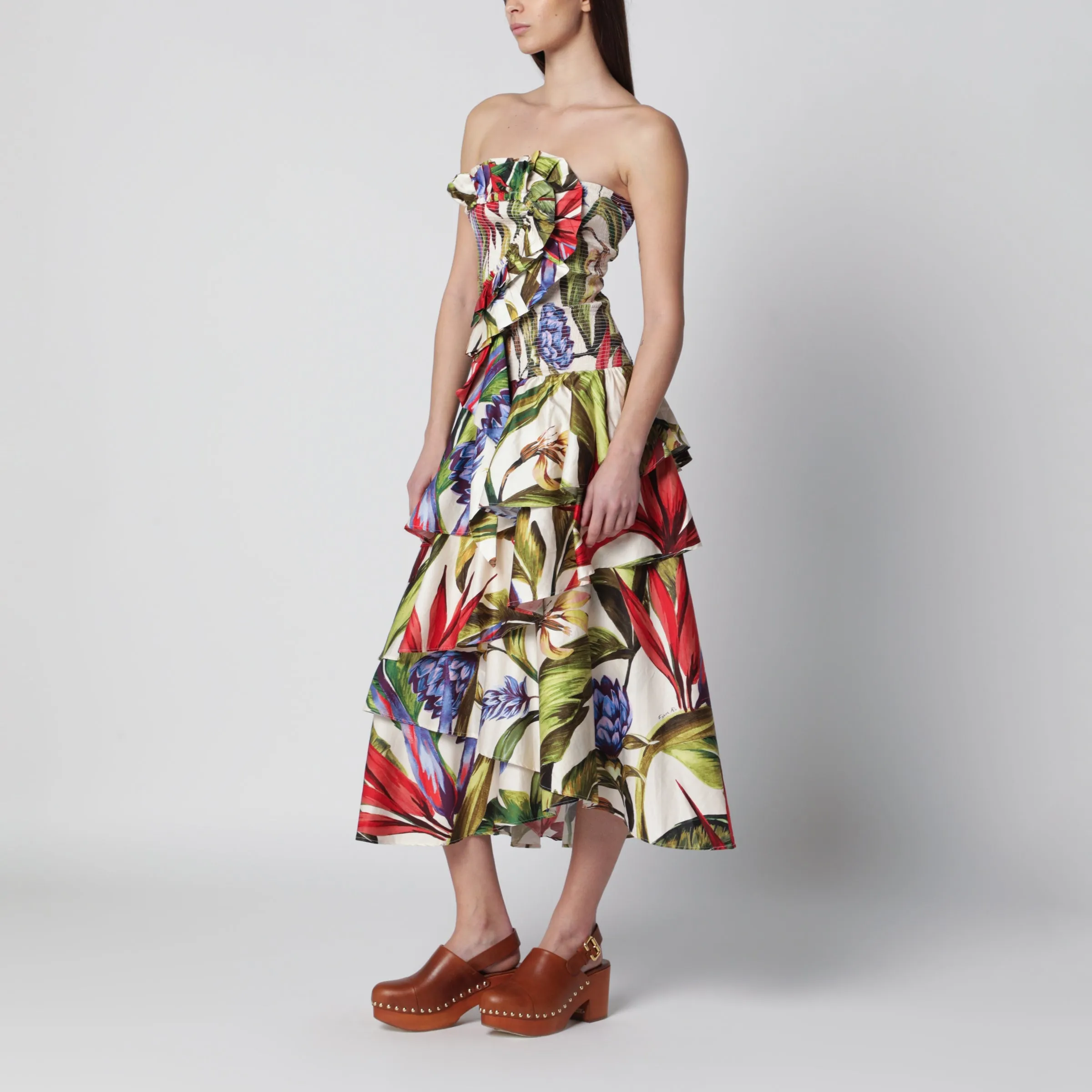 Sand Florart Strapless Cotton Dress sold by Wanan Luxury