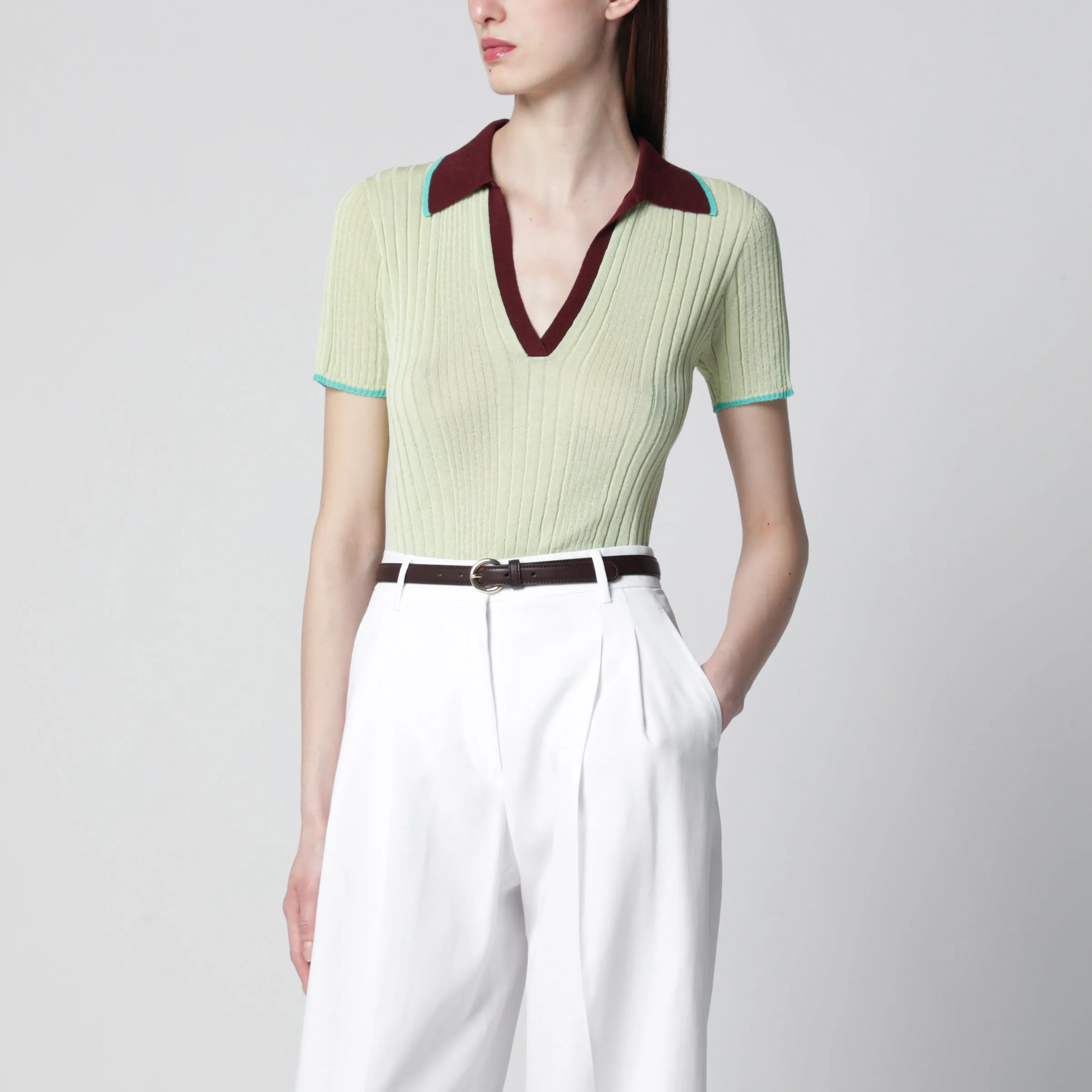 Ribbed Fitted Polo With Contrast Trims, Multicolor sold by Wanan Luxury