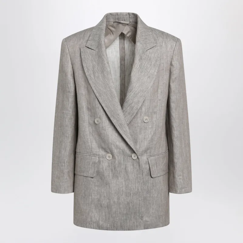 Olimpia Double-Breasted Chevron Linen Blazer In Beige made by MaxMara