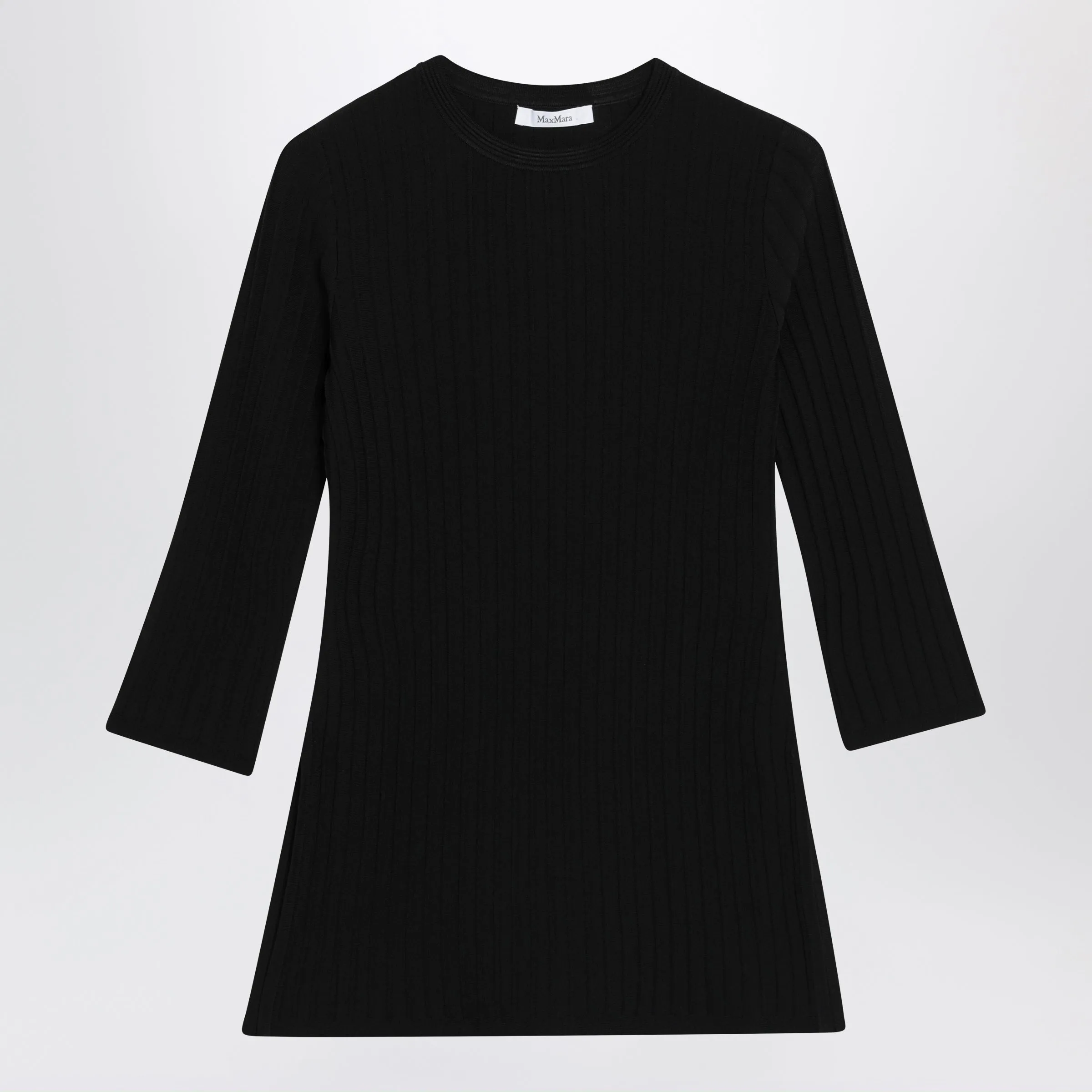 Ribbed Crewneck Sweater In Crêpe Viscose, Black sold by Wanan Luxury