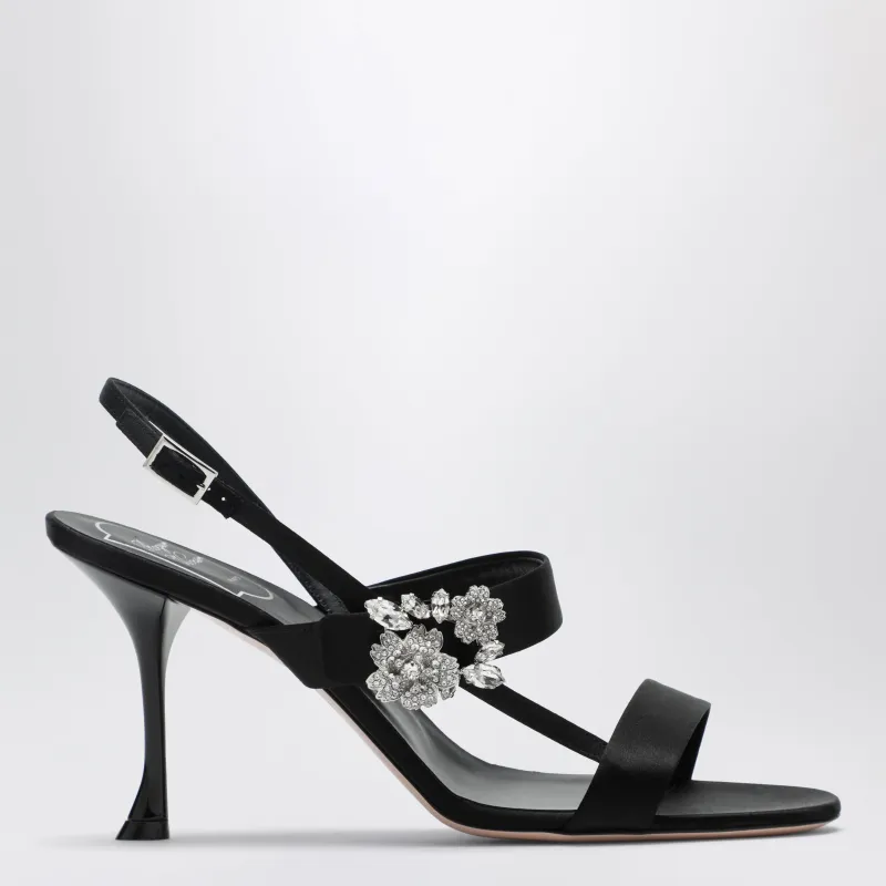Black Satin Efflorescence Sandals made by Roger Vivier