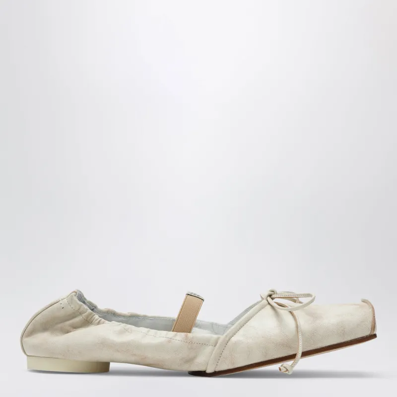 Light Beige Square-Toe Calfskin Ballerina Flats made by Maison Margiela