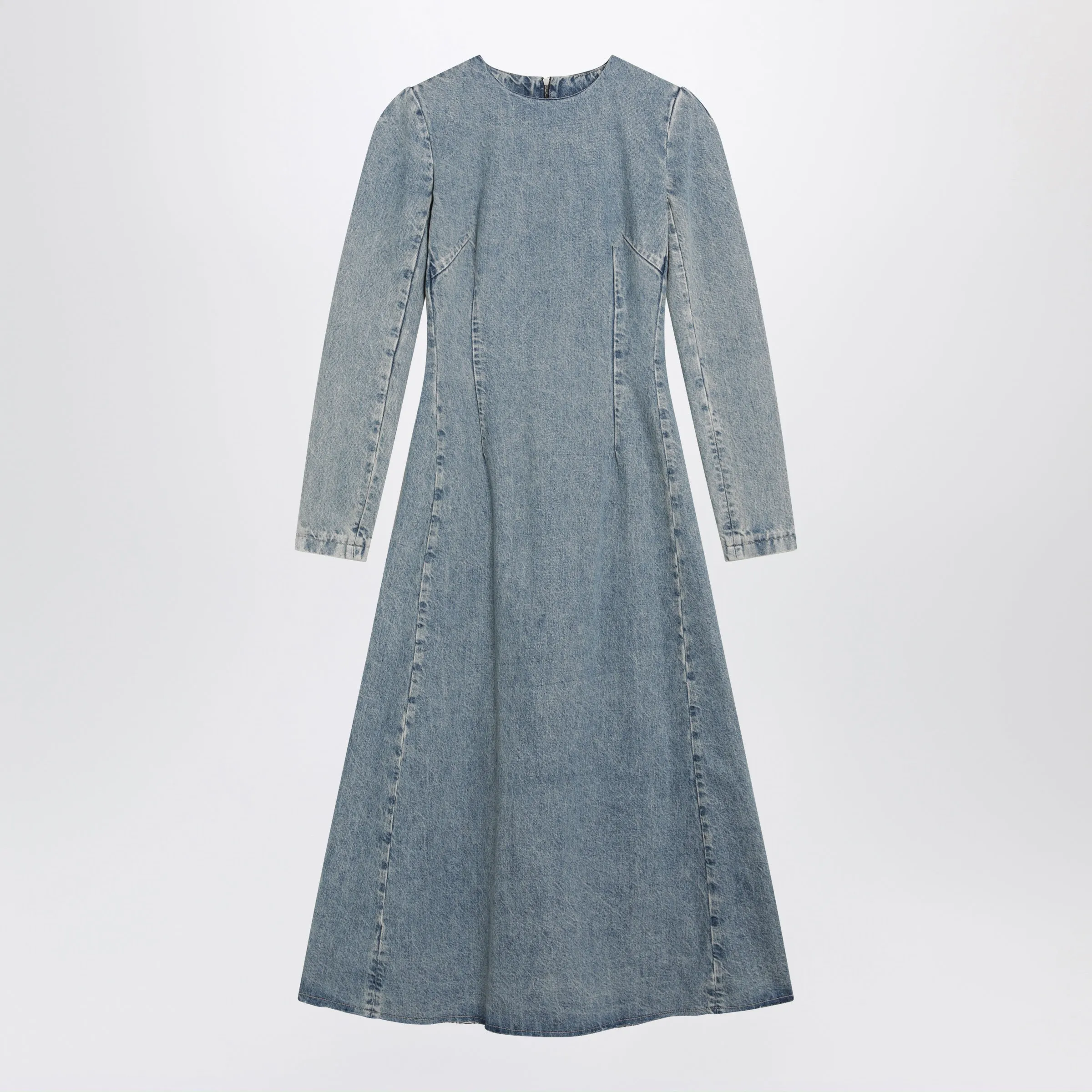 Cup-Shoulder Denim Midi Dress In Ice Blue sold by Wanan Luxury