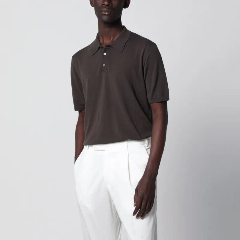 Regular-Fit Cotton Crepe Knit Polo In Dark Brown made by Roberto Collina