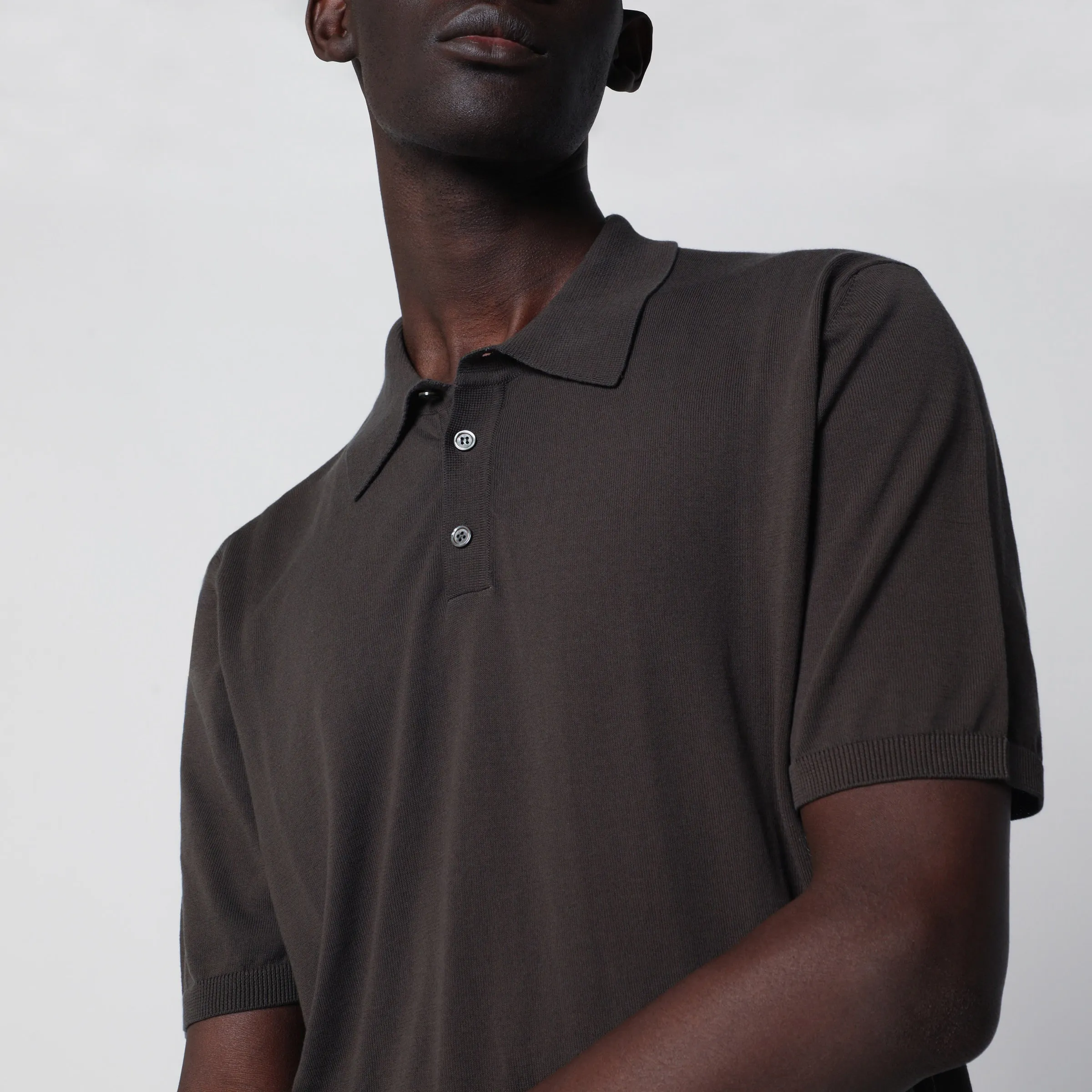 Regular-Fit Cotton Crepe Knit Polo In Dark Brown sold by Wanan Luxury product image thumbnail 2