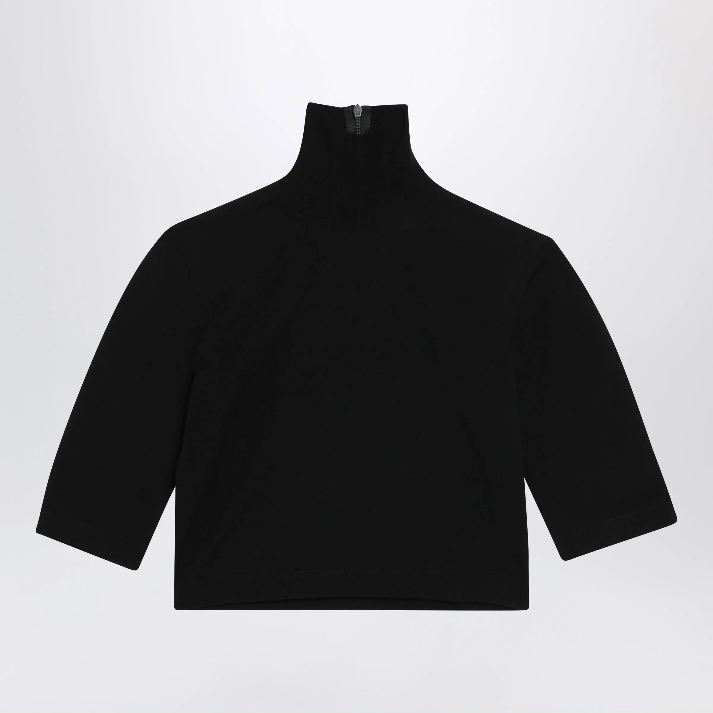 Cropped Turtleneck Sweater In Stretch Viscose, Black sold by Wanan Luxury