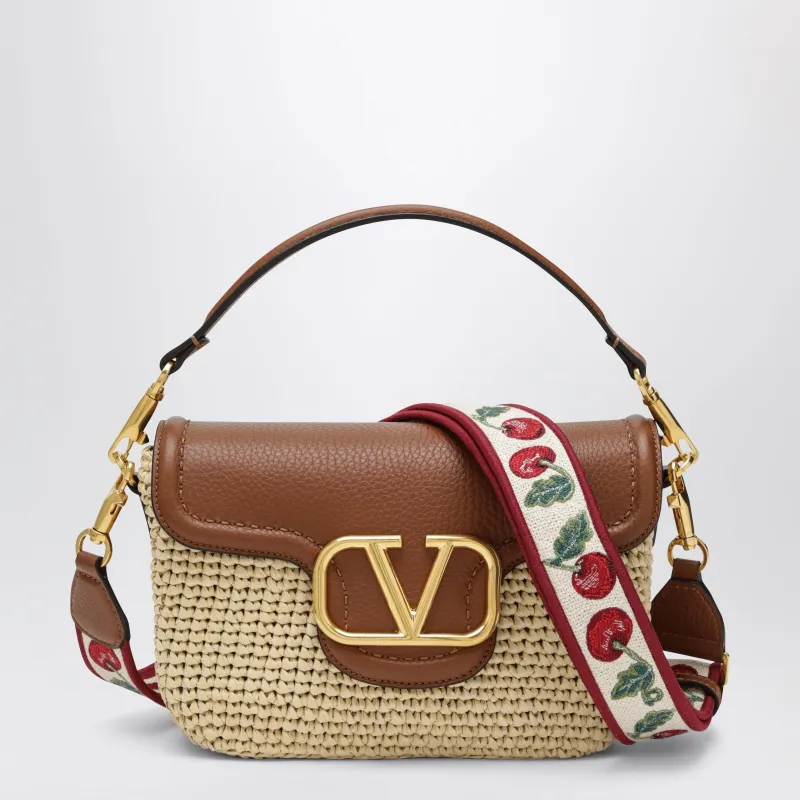 Alltime Raffia And Leather Bag With Cherryfic Embroidered Strap made by Valentino Garavani