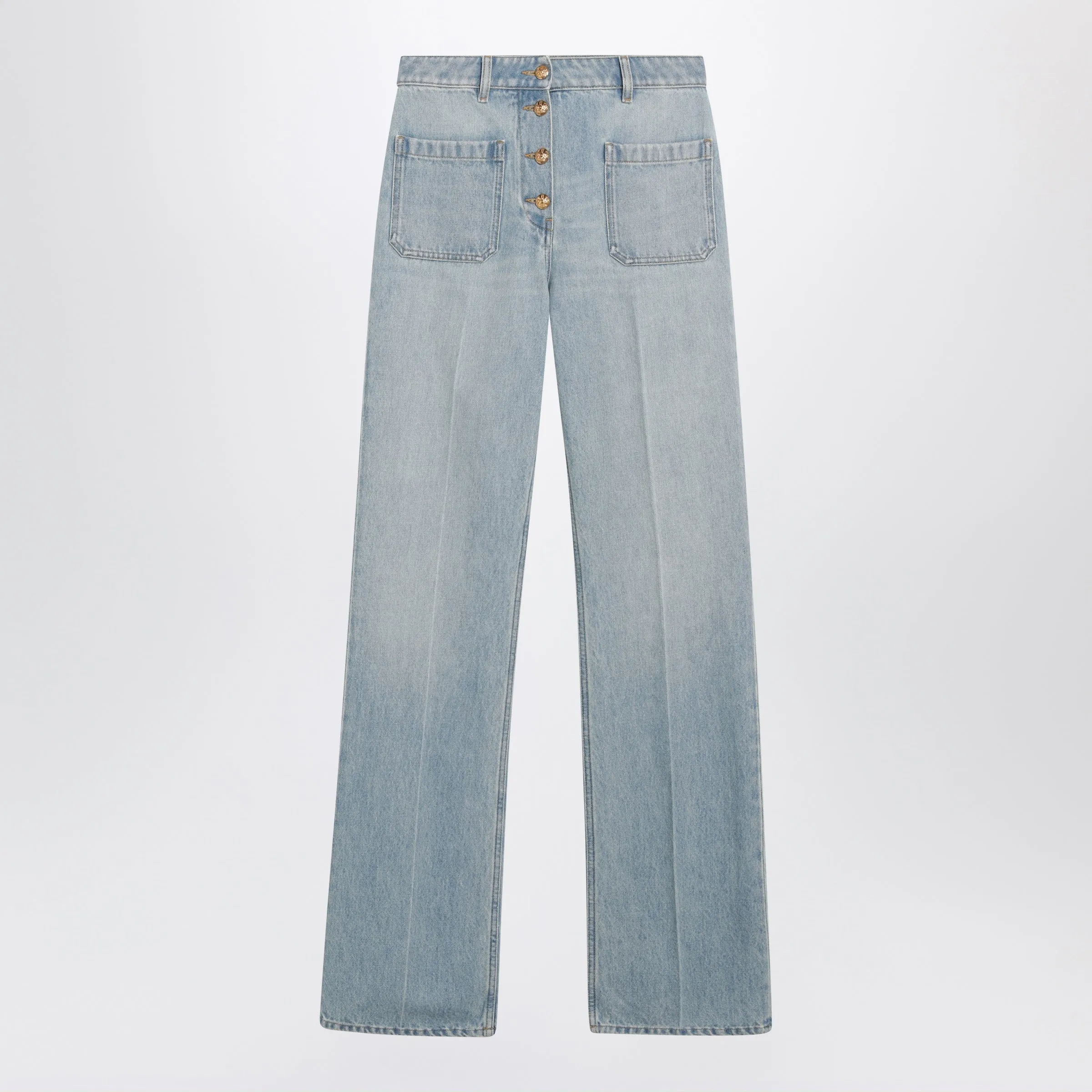 Straight-Leg Cotton Denim Jeans In Light Blue sold by Wanan Luxury