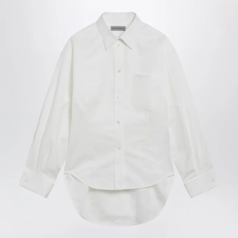 Cocoon Shirt In Cotton And Silk Poplin, White made by Balenciaga
