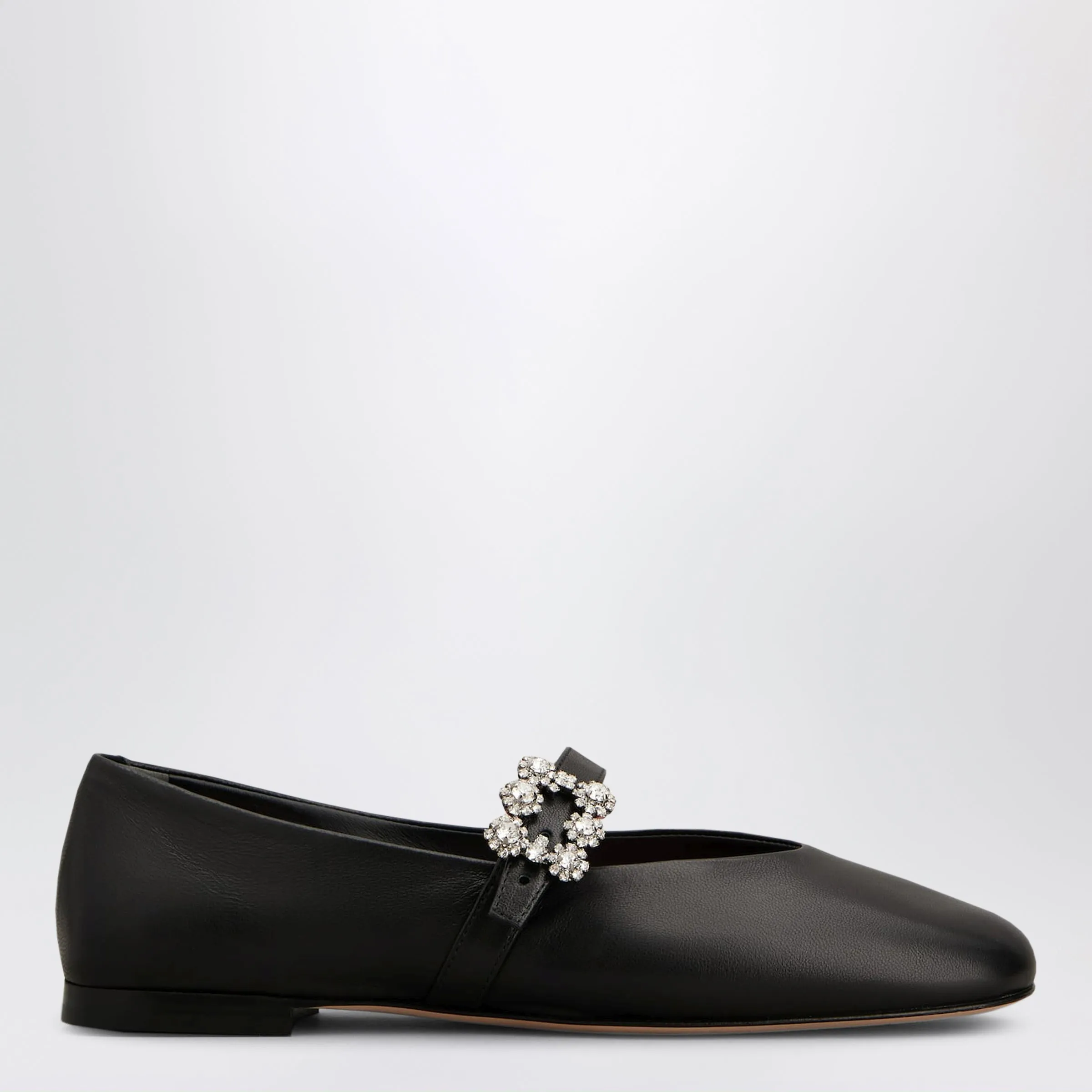 Black Leather Efflorescence Ballet Flats With A Strap sold by Wanan Luxury