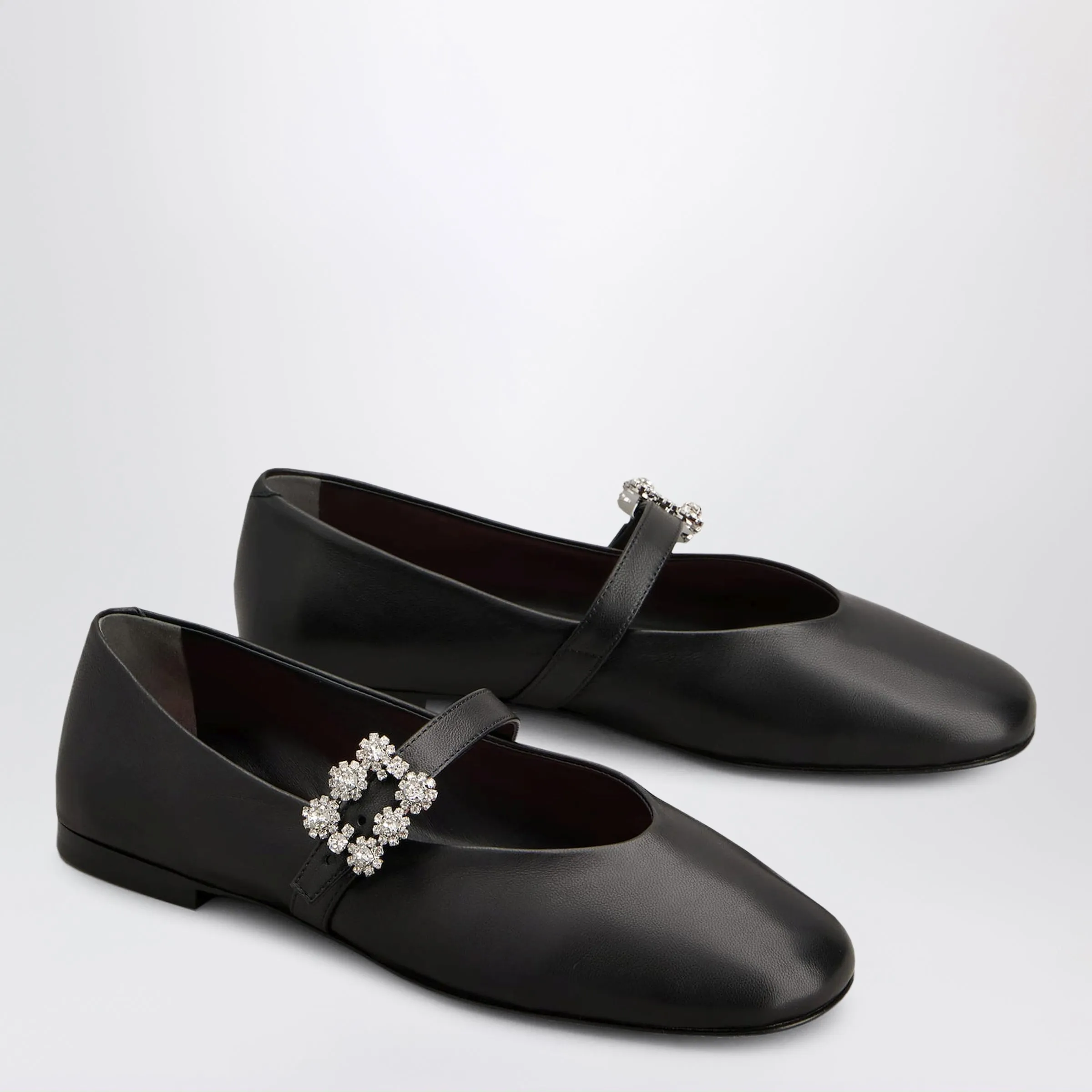 Black Leather Efflorescence Ballet Flats With A Strap sold by Wanan Luxury product image thumbnail 2