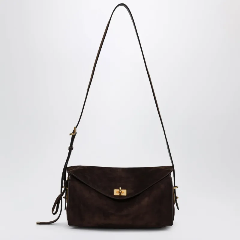 Le 7 Medium Suede Calfskin Shoulder Bag In Moka/Ruby made by Balenciaga