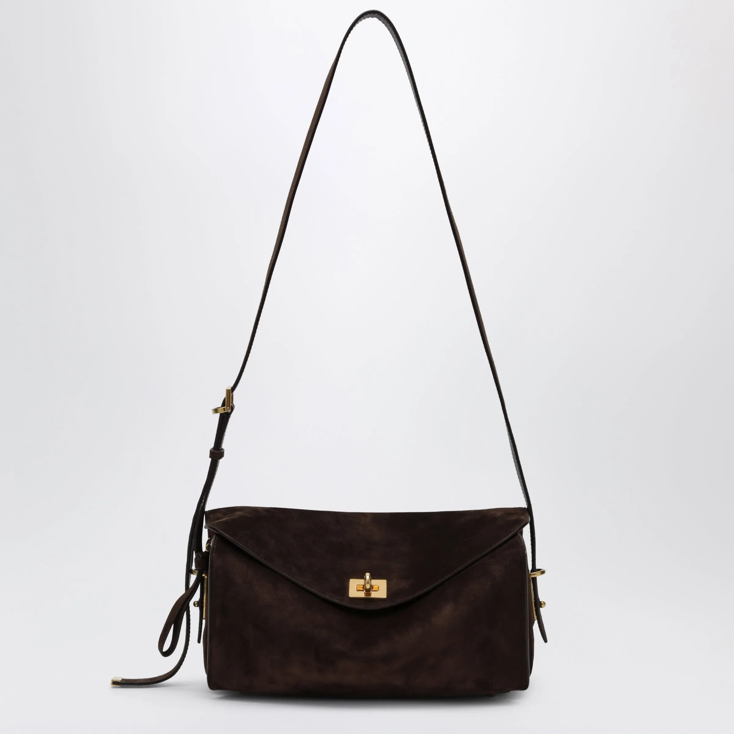 Le 7 Medium Suede Calfskin Shoulder Bag In Moka/Ruby sold by Wanan Luxury