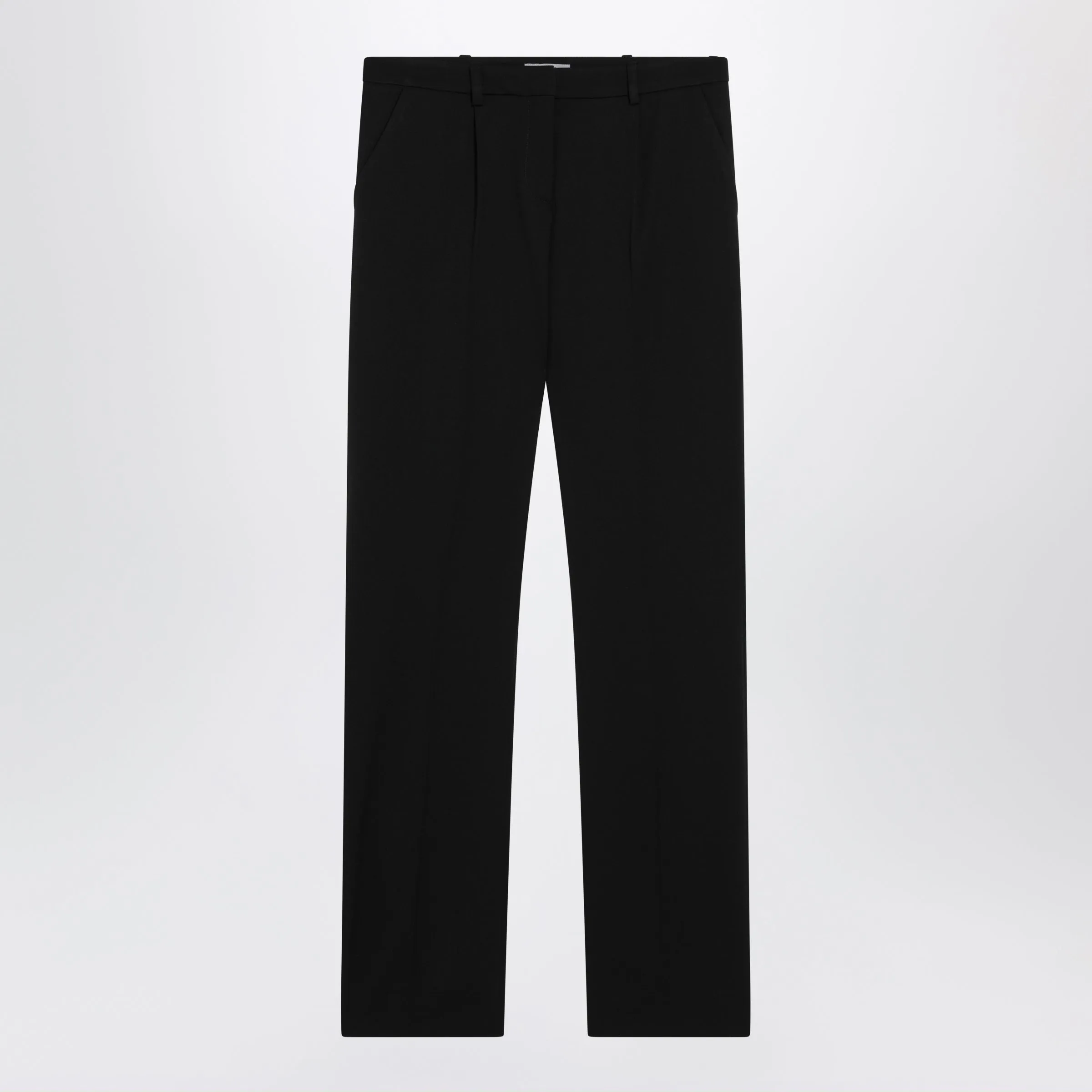 Slim Tailored Trousers In Stretch Wool Twill, Black sold by Wanan Luxury