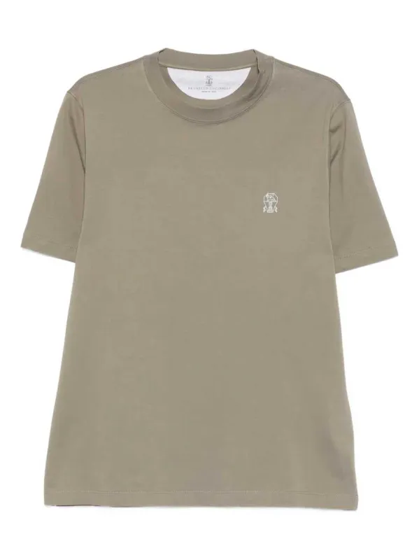 T-Shirt With Embroidered Logo made by Brunello Cucinelli