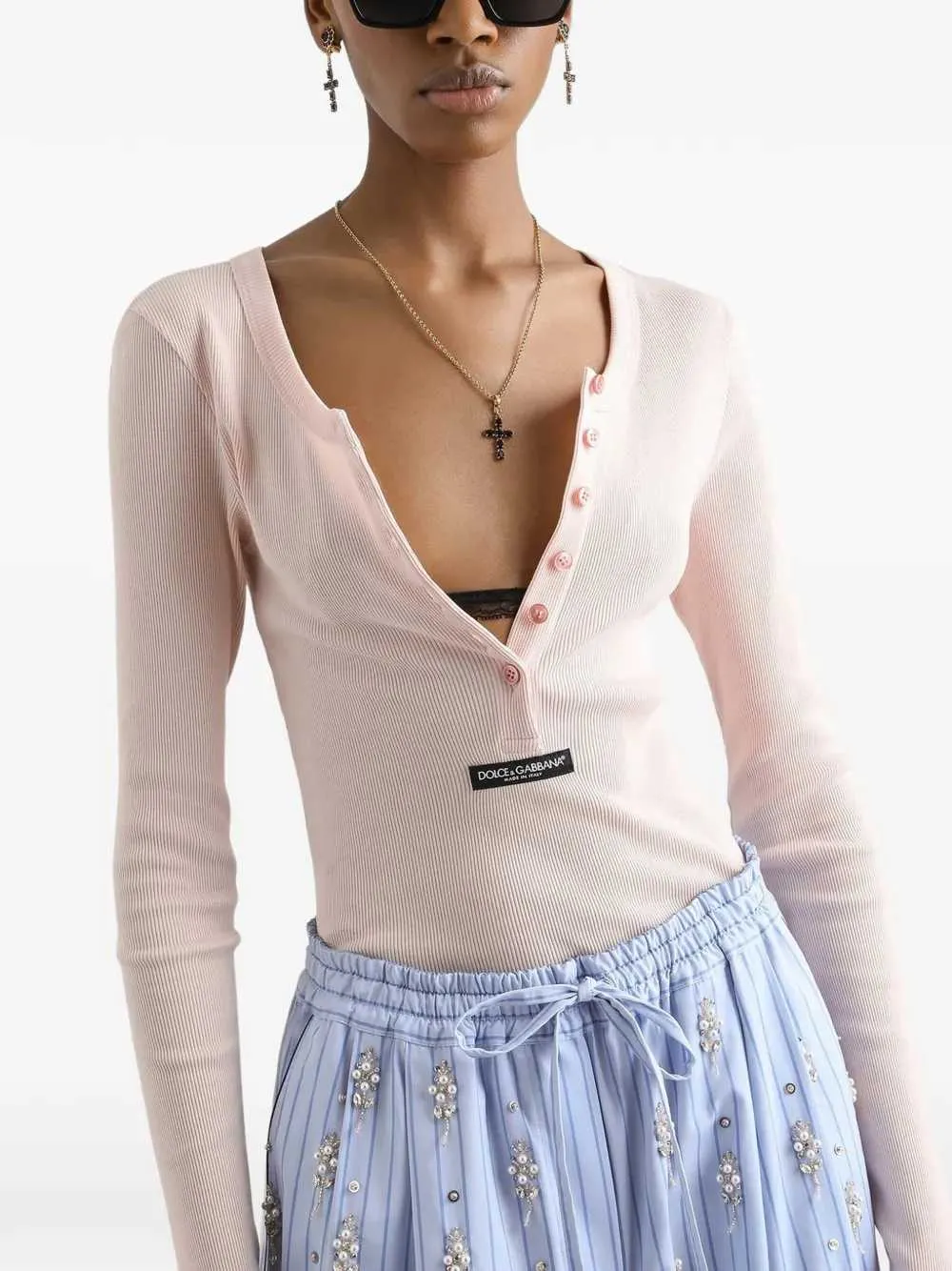 Ribbed Cotton Henley T-Shirt sold by Wanan Luxury product image thumbnail 3