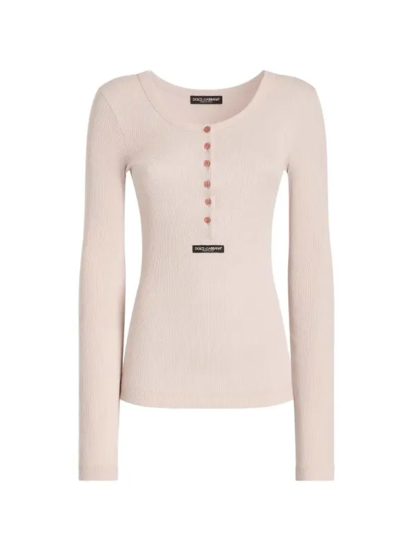 Ribbed Cotton Henley T-Shirt made by Dolce & Gabanna