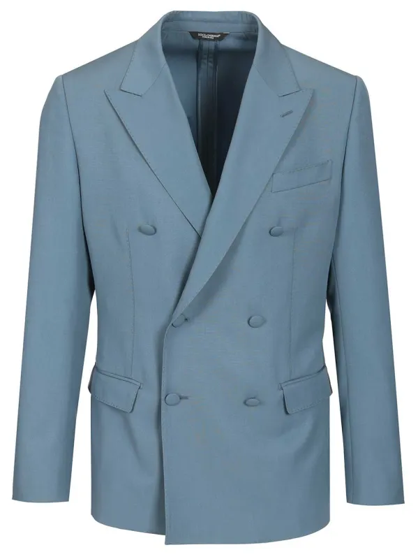 Double-Breasted Wool Poplin Jacket Jackets Light Blue made by Dolce & Gabanna