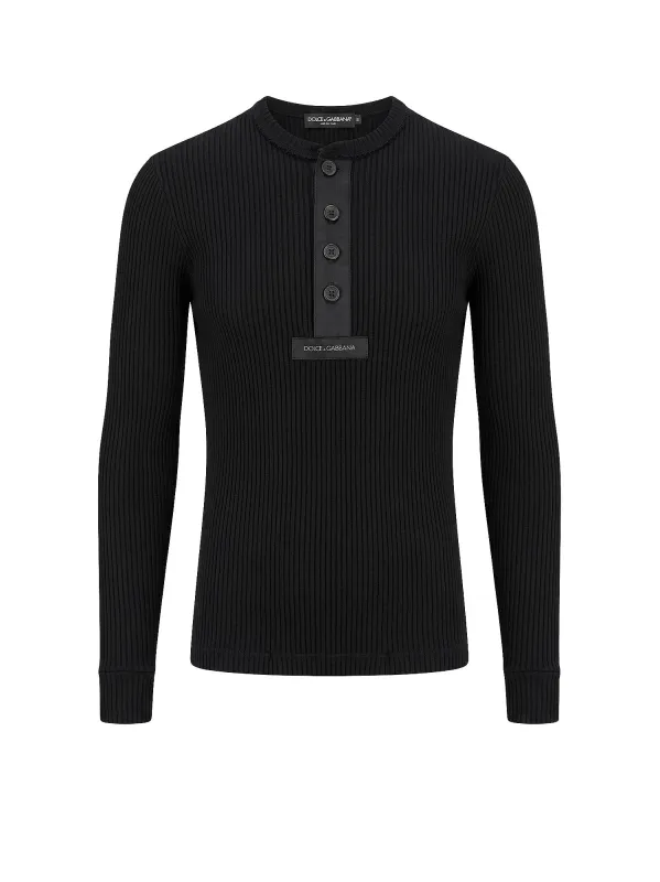 Ribbed Cotton Sweater With Metal Logo On The Front made by Dolce & Gabanna