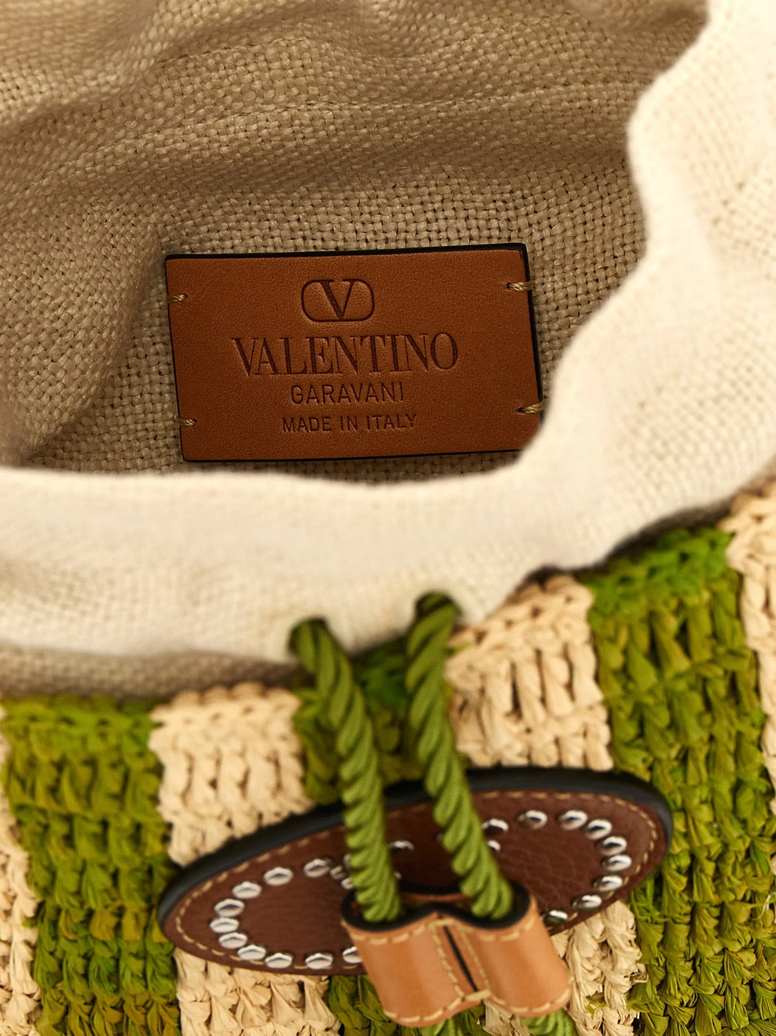 Valentino Garavani Raffia Small Bucket Bag Shoulder Bags Green sold by Wanan Luxury product image thumbnail 4