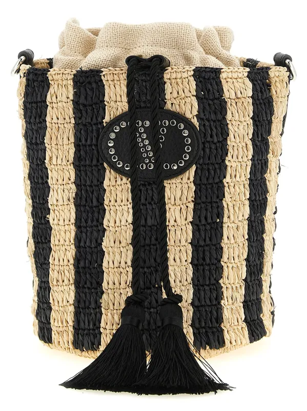 Valentino Garavani Raffia Small Bucket Bag Shoulder Bags Black made by Valentino Garavani