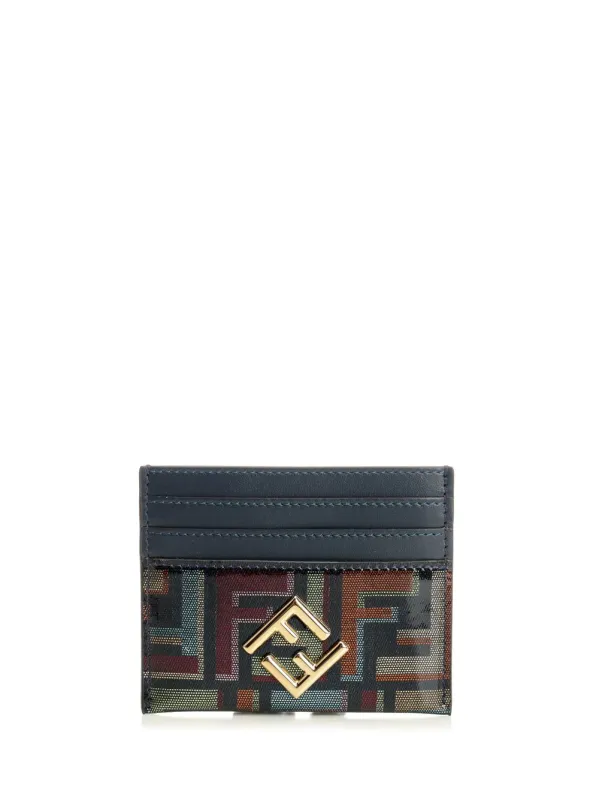 Flat Card Holder In Ff Jacquard Wallets Blue made by Fendi