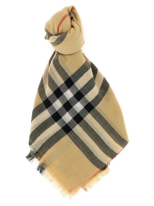 Check Wool Scarf Scarves And Foulards Beige made by Burberry