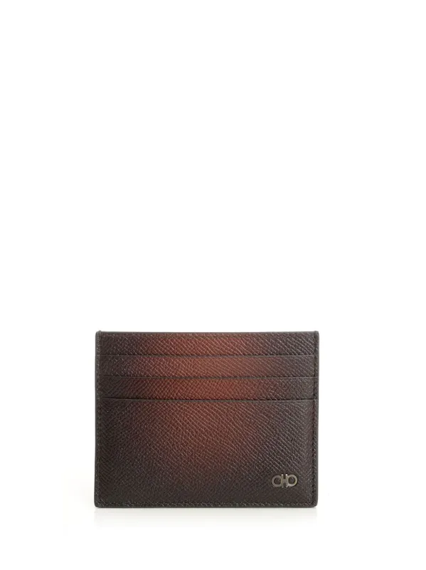 Gancini Credit Card Holder Wallets Brown made by Salvatore Ferragamo