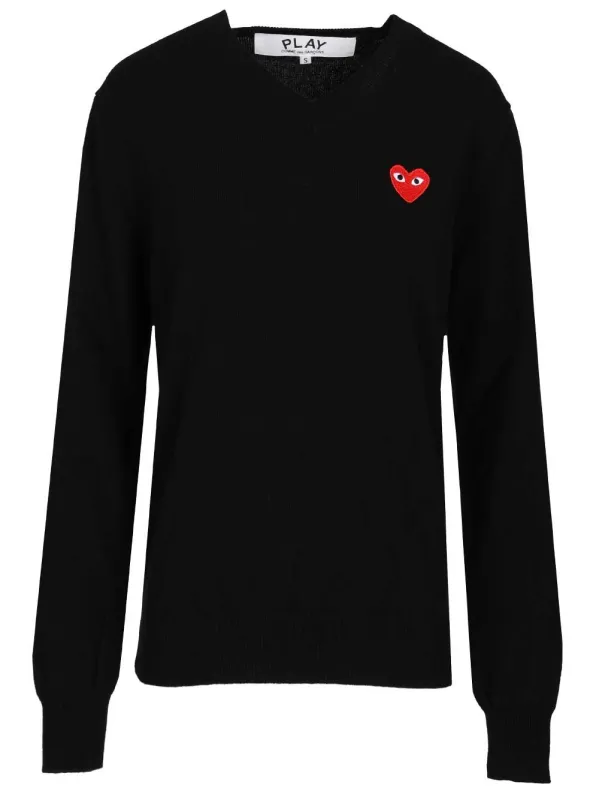 Crew Neck Wool Sweater Knitwear Black made by Comme des Garcons PLAY