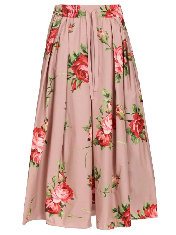 Midi Skirt With Rose Bouquet Print Skirts Rose made by Dolce & Gabanna