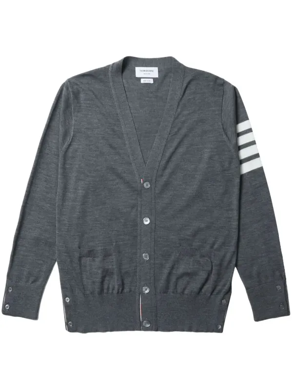 Wool Classic 4-Bar V-Neck Cardigan made by Thom Browne